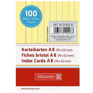 Карточки для картотеки Brunnen, линейка, 190 гр/м2, А8, 100 штук Желтый - 21